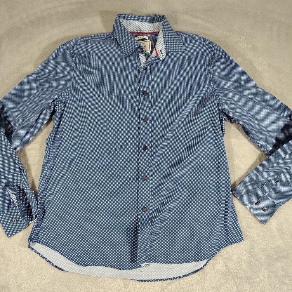 Jos. A. Bank Shirt Men L Blue Stars Dinner Office Work‎ Preppy Dad Comfort